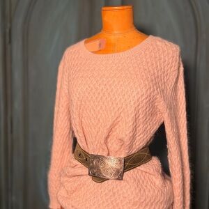 Rabbit Blend, Pink Textured Sweater with Brown Belt, Rabbit Blend